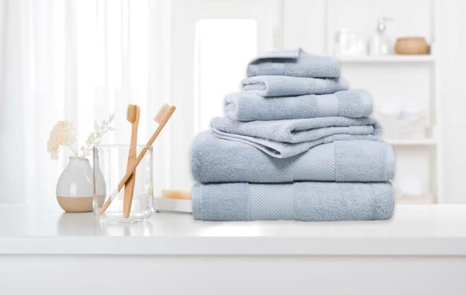 Farm to Home 100% Organic Christmas Bath Towel Set of 6 – GOTS & Oeko-TEX Certified Organic Cotton, Soft, Ultra Absorbent, Quick Dry - Includes 2 Bath Towels, 2 Hand Towels, 2 Washcloths - Sky