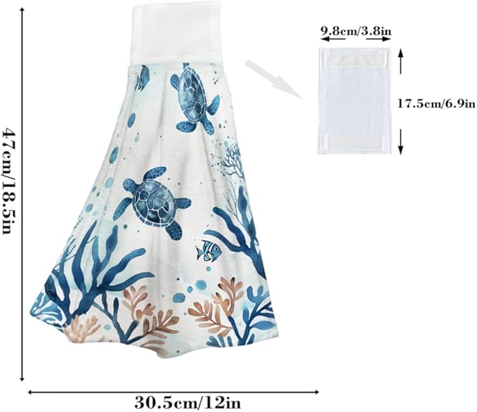 Sea Turtle Hand Towels Bundle 4 Packs Ocean Beach Hand Towels Decorative Coastal Hanging Kitchen Towels for Home Bathroom Spa Dish Washcloth Soft Tropical Coastal Fingertip Towels