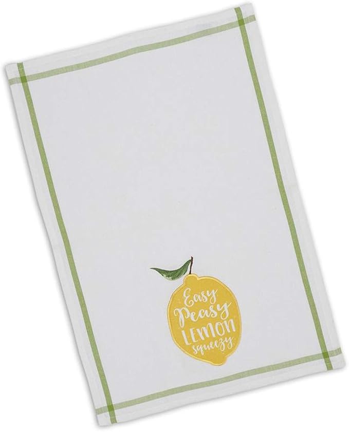 Design Imports Lemon Bliss Table Linens, 18-Inch by 28-Inch Dishtowels, Set of 2, Lemon Squeezy Embellished