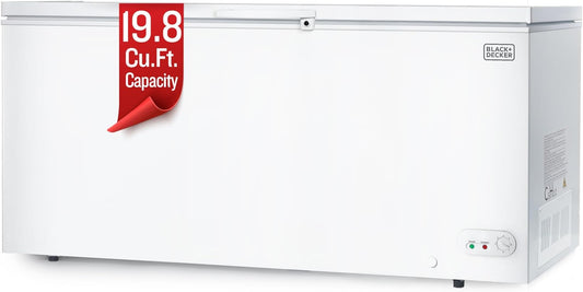 BLACK+DECKER 19.8 Cu. Ft. Chest Freezer, Deep Freezer with Top Opening, Freezer Chest with 4 Removable Storage Baskets, Mechanical Temperature Control, Manual Defrost, R600a Refrigerant,BCF1980E,White