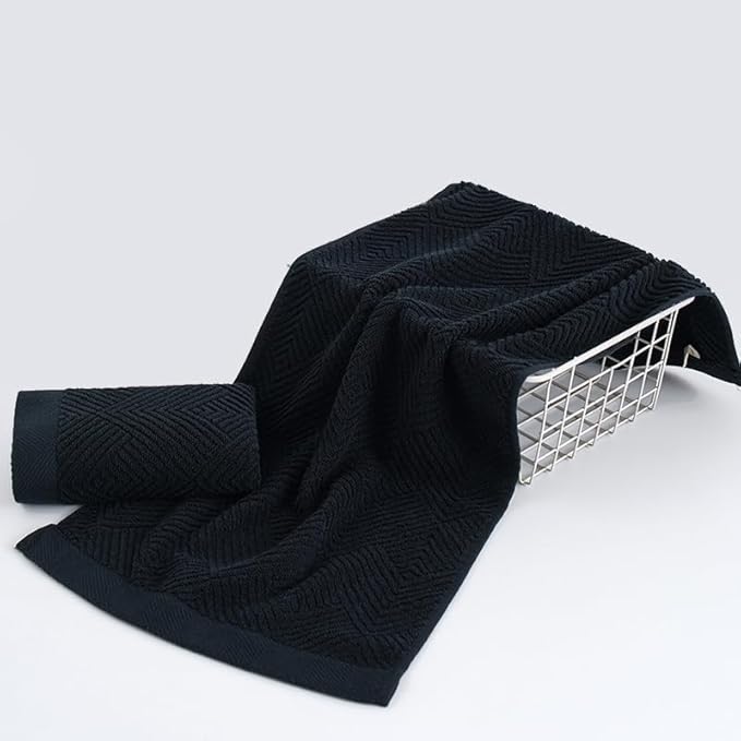 sense gnosis Black Hand Towels Terry Striped Weave Pattern Ultra Absorbent Super Soft 100% Cotton Hand Towel for Bathroom 13 X 29 Inch, 2 Pieces