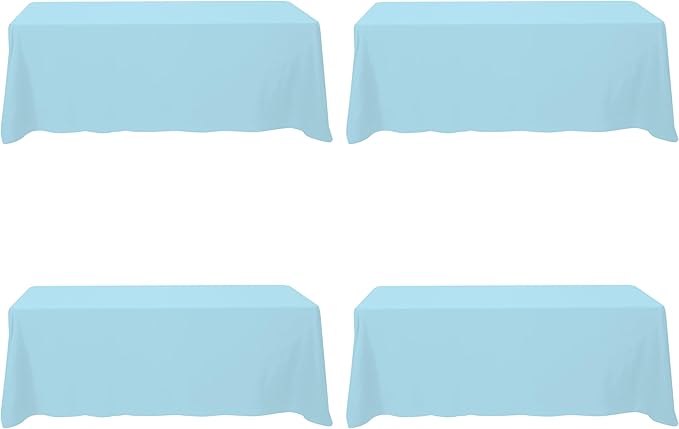 BRILLMAX 4 Pack Light Blue Tablecloths for 8 Foot Rectangle Tables 90 x 156 Inch - 8ft Rectangular Bulk Linen Polyester Fabric Washable Cloth Cover for Wedding Reception Banquet Birthday Party