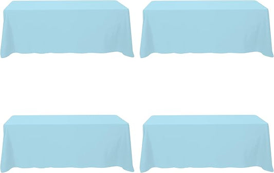 BRILLMAX 4 Pack Light Blue Tablecloths for 8 Foot Rectangle Tables 90 x 156 Inch - 8ft Rectangular Bulk Linen Polyester Fabric Washable Cloth Cover for Wedding Reception Banquet Birthday Party
