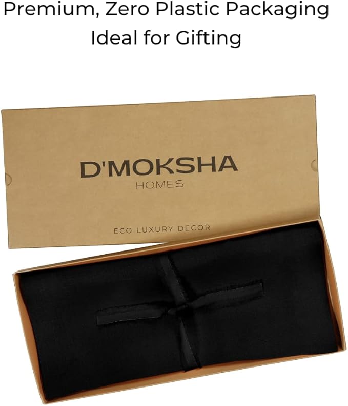 D'Moksha Homes Linen Black Table Runner 72 Inches Long - 100% Pure Linen 14 x 72 Inch Table Runner for Dining, Winter, Holiday, New Year - Machine Washable