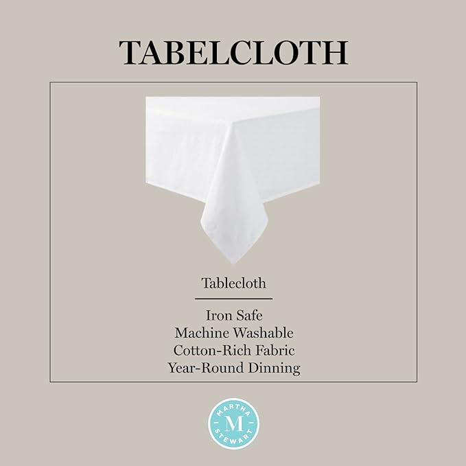 Martha Stewart Honeycomb Modern Farmhouse Polyester Cotton Rectangle Tablecloth, White, 60"x84"