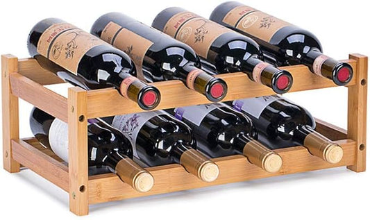 Bamboo Wine Rack - 2-Tier Countertop Display Shelf for 8 Bottles