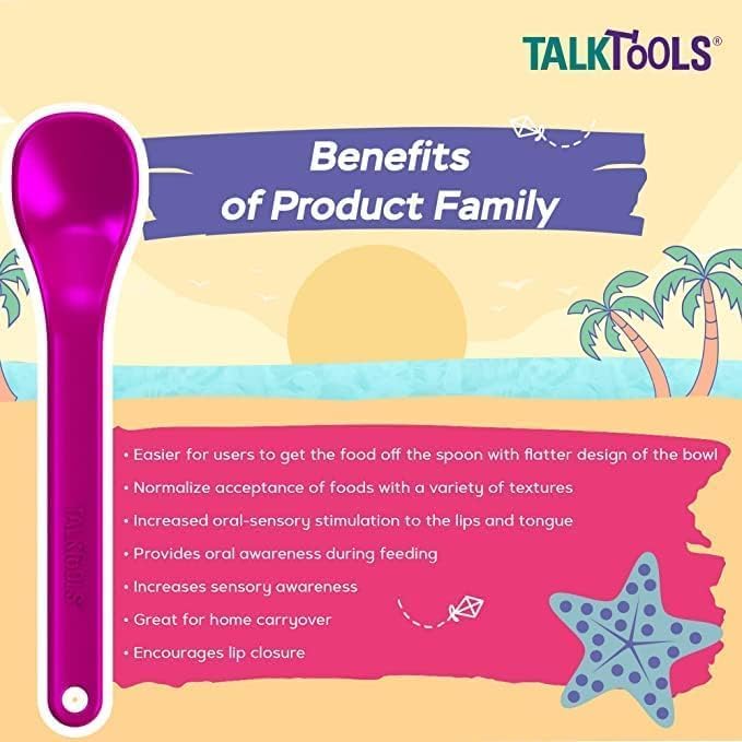 TalkTools Smooth Magenta Spoons | Provides oral awareness during feeding | Encourages lip closure | Normalize acceptance of foods with a variety of textures - 12 Pack