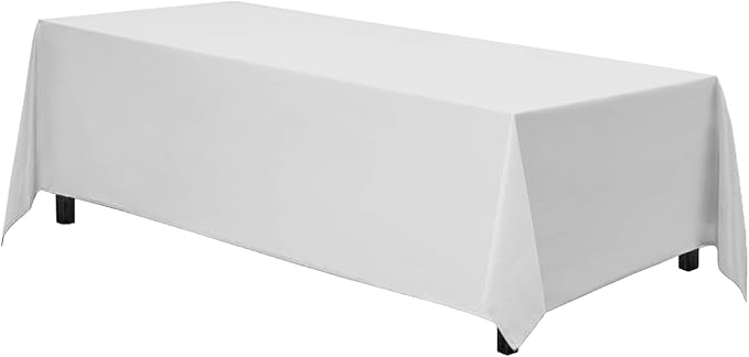 Gee Di Moda Rectangle Tablecloth - 90 x 156 Inch White Table Cloth for 8 Foot Tables with Floor-Length Drop - Heavy Duty Washable Fabric for Holiday Party, Dinner, Weddings & Baby Shower