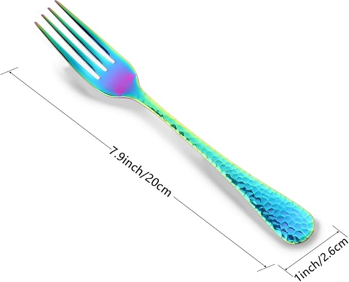 Buyer Star 12 Pieces Hammered Dinner Forks Set, 7.9 Inch Stainless Steel Forks,Table Forks,Flatware Forks, Mirror Finish & Dishwasher Safe,Use for Home,Kitchen or Restaurant (Rainbow)