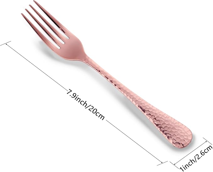 Buyer Star 12 Pieces Hammered Dinner Forks Set, 7.9 Inch Stainless Steel Forks,Table Forks,Flatware Forks, Mirror Finish & Dishwasher Safe,Use for Home,Kitchen or Restaurant (Rose gold)