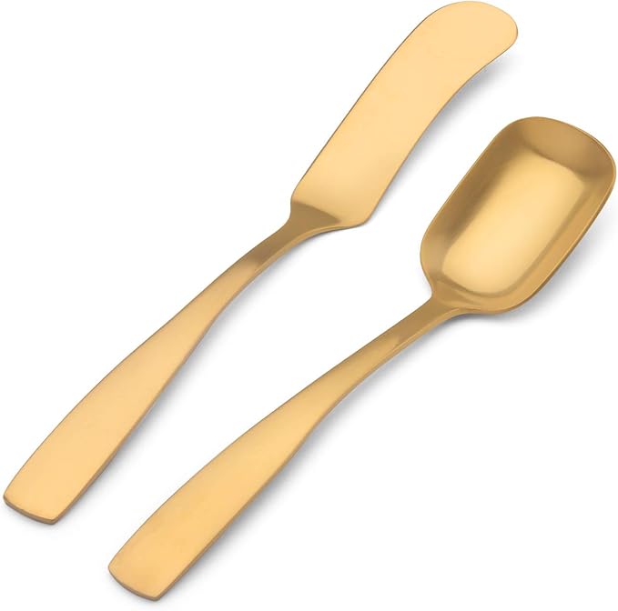 O.C.E. 5-Piece Matte Gold Serving Flatware Silverware Set, Utensil Set of Stainless Steel, Satin Finish, Hostess Tableware Serving Set, Dishwasher Safe