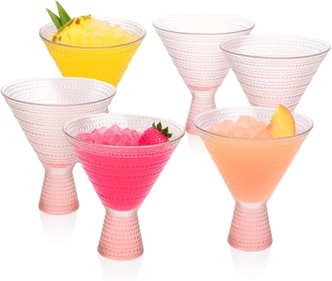LEMONSODA Hobnail Pink/Clear Martini Glasses Vintage Cocktail Glasses (9oz) for Martini, Cocktail, Margarita, Cosmopolitan, Manhattan (Pink, Set of 6)