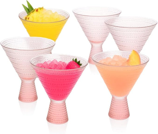 LEMONSODA Hobnail Pink/Clear Martini Glasses Vintage Cocktail Glasses (9oz) for Martini, Cocktail, Margarita, Cosmopolitan, Manhattan (Pink, Set of 6)