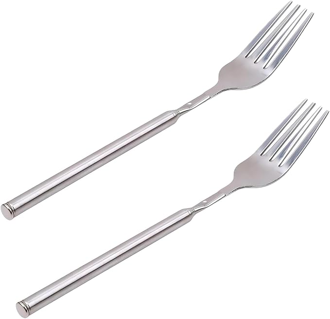 Stainless Steel Extendable Dinner Fork - Telescopic Handle, 25.4 inch (2 pcs)