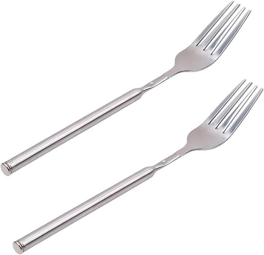 Stainless Steel Extendable Dinner Fork - Telescopic Handle, 25.4 inch (2 pcs)
