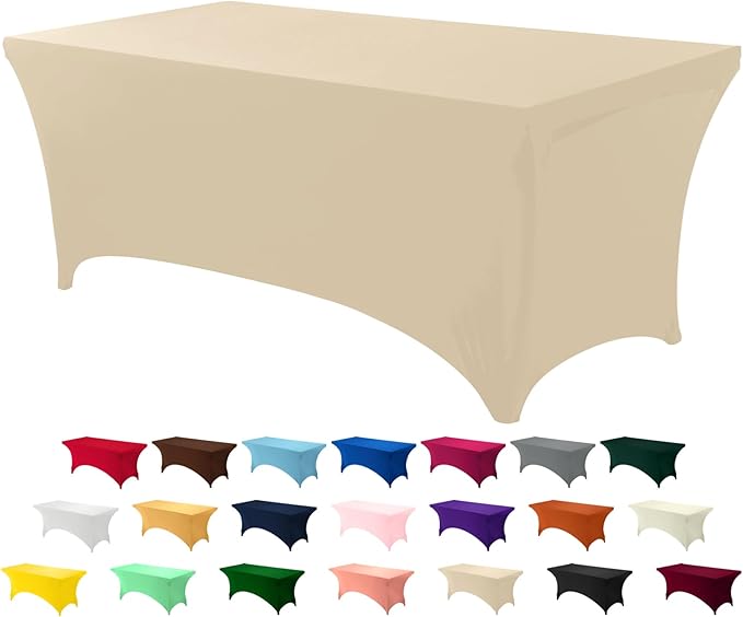 Utopia Kitchen 6FT Spandex Tablecloth [1 Pack, Champagne] 200 GSM Stretch, Fitted, Washable and Wrinkle Resistant Table Cloth Rectangle Cover for Trade Shows, Wedding, Parties [72Lx30Wx30H Inch]