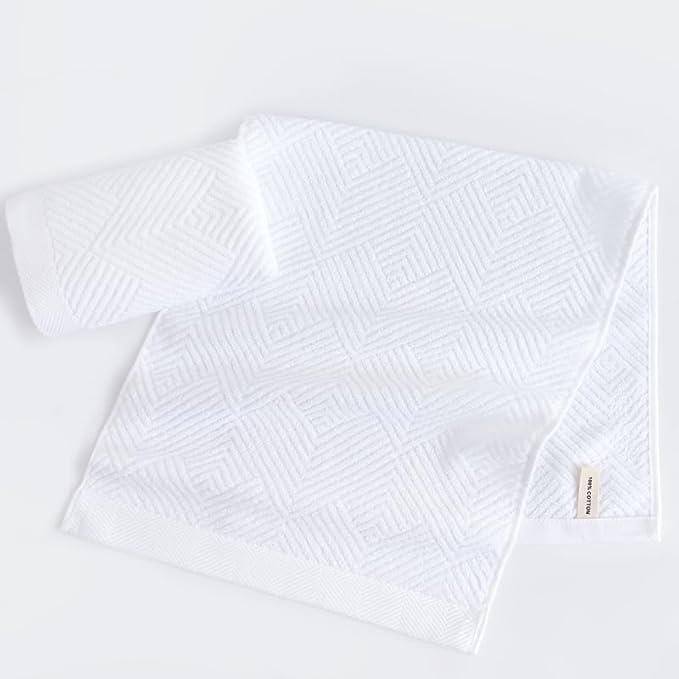 sense gnosis White Hand Towel Set of 2 Terry Striped Weave Pattern Ultra Absorbent Super Soft 100% Cotton Hand Towel for Bathroom 13 X 29 Inch