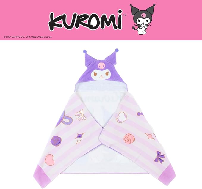 Sanrio Kuromi Kids Super Soft Bath/Pool/Beach Soft Cotton Terry Hooded Towel Wrap, 24 in x 50 in, (Officially Licensed Product) by Franco