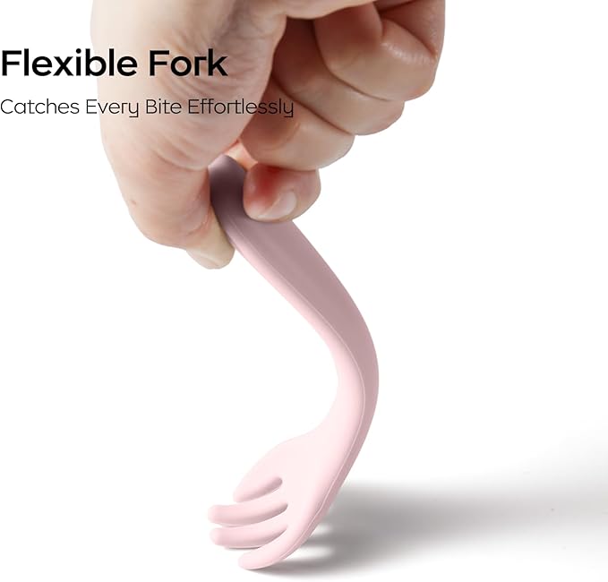 Bc Babycare Portable 4 Pack Baby & Toddler Self Feeding Fork and Spoon Set with Storage Case, BPA-Free Silicone Utensils for Boys and Girls, Safe & Easy to Carry, Blue & Pink