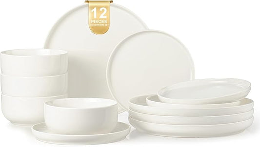 EWFEN Plates and Bowls Sets, 12 Pieces Stoneware Dinnerware Set for 4, Ceramic Dishware Dishes Set, Scratch Resistant Dishes Set, Dishwasher & Microwave Safe