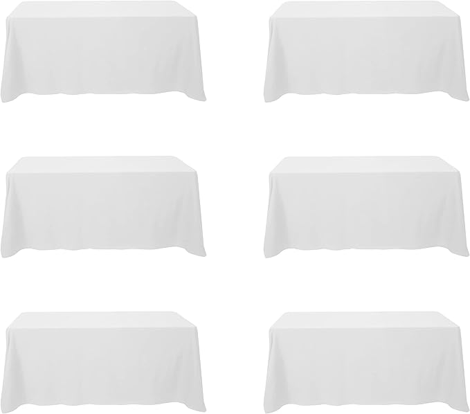 BRILLMAX 6 Pack White Tablecloths for 6 Foot Rectangle Tables 90 x 132 Inch - 6ft Rectangular Bulk Linen Polyester Fabric Washable Cloth Cover for Wedding Reception Banquet Birthday Party