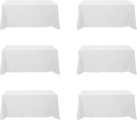 BRILLMAX 6 Pack White Tablecloths for 6 Foot Rectangle Tables 90 x 132 Inch - 6ft Rectangular Bulk Linen Polyester Fabric Washable Cloth Cover for Wedding Reception Banquet Birthday Party
