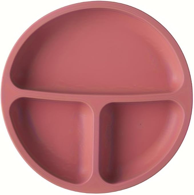 6-Piece Baby Feeding Set, Silicone Baby Mealtime Kit for Food-Grade Strong Suction Baby Plate+Baby Cup+ Bib+Fork+Spoon+Bowl, Toddler Eating Essentials Washable Parenting Gift Idea (Burgundy)