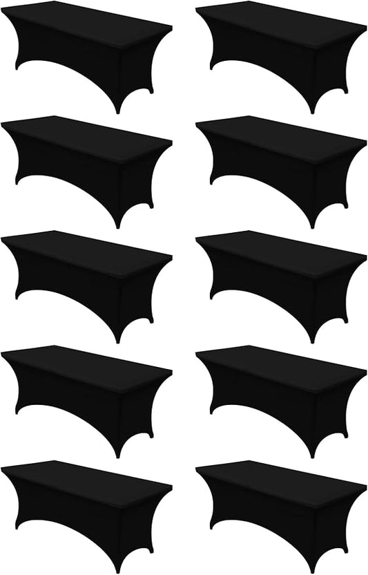Utopia Kitchen 6FT Spandex Tablecloth [10 Pack, Black] 200 GSM Stretch, Fitted, Washable and Wrinkle Resistant Table Cloth Rectangle Cover for Trade Shows, Wedding, Parties [72Lx30Wx30H Inch]
