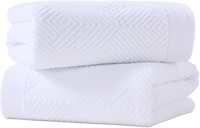 sense gnosis Snow White Bath Towel Set of 2 Striped Weave 100% Cotton Super Soft Highly Absorbent Summer Bath Towels for Bathroom 27x 55 Inch