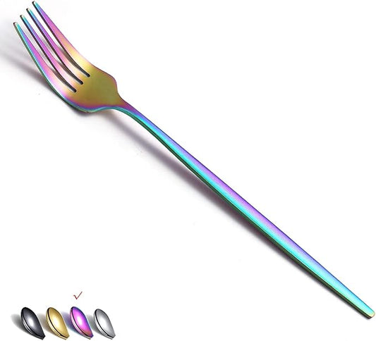Matt Rainbow 6 Piece Stainless Steel 8.4'' Dinner Forks - Silverware Set, Dessert, Table, Salad Forks - Dishwasher Safe