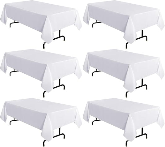 sancua 6 Pack White Tablecloth 60 x 102 Inch, Rectangle Table Cloth for 6 Feet Tables - Stain and Wrinkle Resistant Washable Polyester Table Cover for Dining Tables, Buffet Parties and Camping