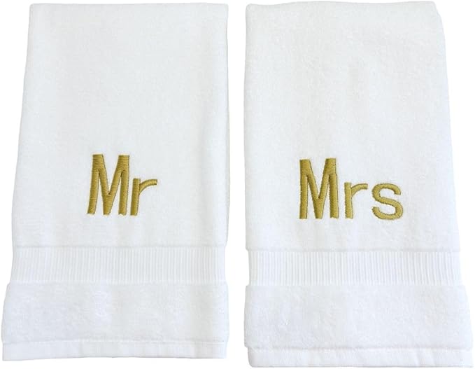 Gold Monogrammed Hand Towels for Bathroom - Luxury Hotel Quality Personalized Initial Decorative Embroidered Towel for Powder Room, Spa - GOTS Organic Certified - Mr and Mrs