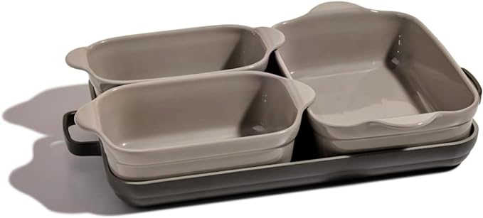Our Place Bakeware Set | 5-Piece Nonstick, Toxin-Free, Ceramic, Cast Aluminum Set with Oven Pan, Bakers, & Oven Mat | Space-Saving Nesting Design | Oven-Safe | Bake, Roast, Griddle and more | Char