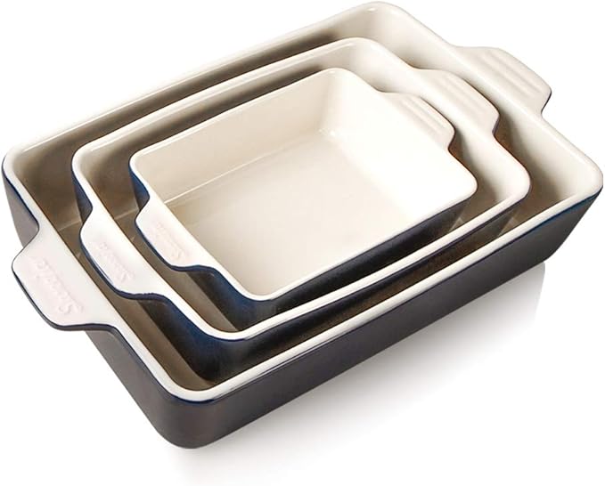 Sweejar Ceramic Bakeware Set, Rectangular Baking Dish for Oven Lasagna Pans for Cooking, Kitchen, Cake Dinner, Banquet and Daily Use, 11.8 x 7.8 x 2.76 Inches of Casserole Dishes (Navy)