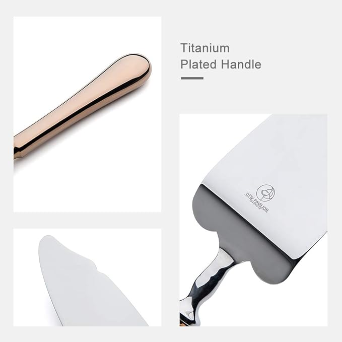Wedding Cake Knife and Server Set,Rose Gold 18/10 Stainless Steel 2 Piece Dessert Set Pie Server Cake Cutter Knife for Birthday,Anniversary,Holiday,Baby Shower,Party