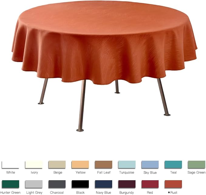maxmill Round Jacquard Tablecloths Swirl Design Spillproof Wrinkle Free Heavy Weight Soft Table Cloth for Circular Table Cover Fall Harvest Thanksgiving Parties Holiday Dinner, Round 90 Inch Rust