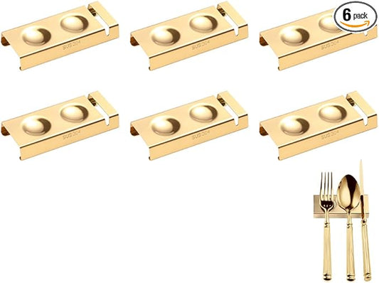 Cutlery Rests Stand for Chopsticks Spoon Fork Knife Rest Rack 304 Stainless Steel Flatware Holder Set of 6 for Dining Table Hotel Restaurant (Gold, 10X4X1.5CM)