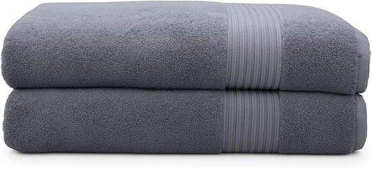 Milara Turkish Super-Plush Bath Towels Set 2-Piece | Premium Cotton Bath Towel Set Absorbent, Durable with Hanging Loops | Anthracite (Dark Gray) Turkish Bath Towels, (27 x 54 Inches)