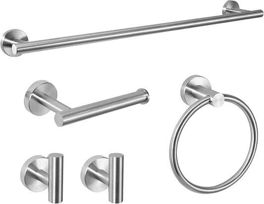 5-Piece Towel Racks for Bathroom, Stainless Steel Bathroom Accessories Set, Bathroom Towel Holder Wall Mounted, Sturdy Bath Towel Bar Set Bathroom Hardware Set (Brushed)