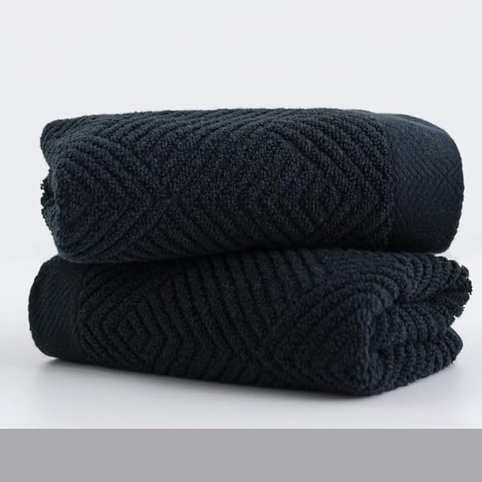 sense gnosis Black Hand Towels Terry Striped Weave Pattern Ultra Absorbent Super Soft 100% Cotton Hand Towel for Bathroom 13 X 29 Inch, 2 Pieces