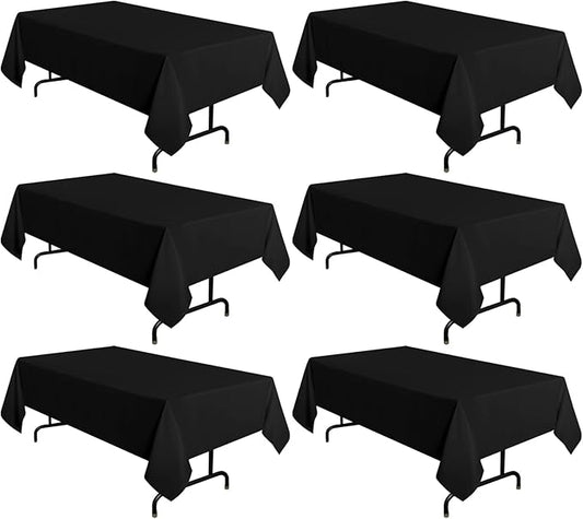sancua 6 Pack Black Tablecloth 60 x 102 Inch, Rectangle Table Cloth for 6 Feet Tables - Stain and Wrinkle Resistant Washable Polyester Table Cover for Dining Tables, Buffet Parties and Camping
