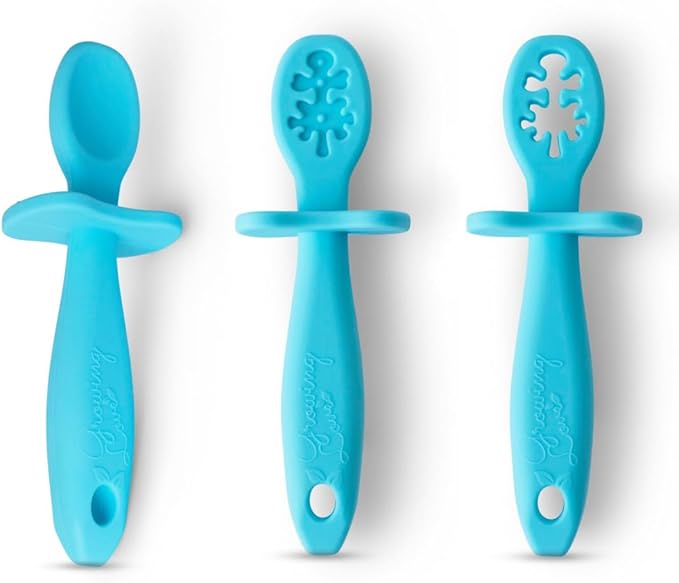 Growing Love Baby Spoons Set, Self Feeding 6 months, Pre-Spoon, Toddler spoon, Baby utensils, training spoon, cuchara bebe, blw, 100% silicone, Anti choke shield