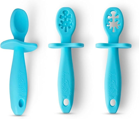 Growing Love Baby Spoons Set, Self Feeding 6 months, Pre-Spoon, Toddler spoon, Baby utensils, training spoon, cuchara bebe, blw, 100% silicone, Anti choke shield