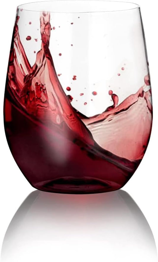 SUT Disposable Wine Glasses Stemless - 12oz Unbreakable Wine Cups, Shatterproof, Recyclable, Heavy Duty Plastic Wine Glasses for Parties Disposable(24Pack)(Clear)