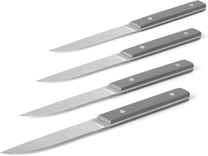 Misen Steak Knives Set of 4 - Precision Serrated Blades for Effortless Dining - German Stainless Steel - Superior Cuts with Four Steak Knives - Comfortable, Sleek Handles - Gray