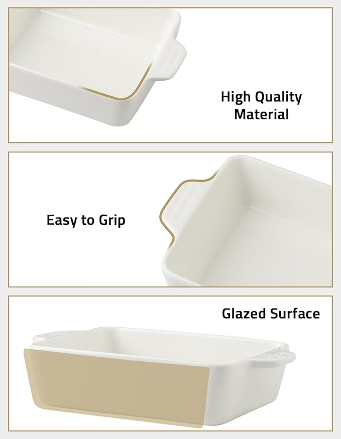 Sweejar Ceramic Bakeware Set, Rectangular Baking Dish for Oven Lasagna Pans for Cooking, Kitchen, Cake Dinner, Banquet and Daily Use, 11.8 x 7.8 x 2.76 Inches of Casserole Dishes (Yellow)