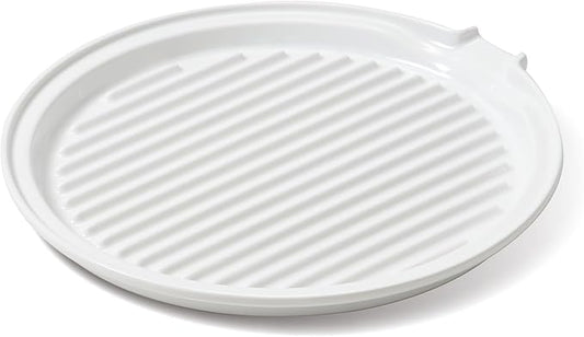 ONEMORE Microwave Bacon Tray Ceramic Bacon Cooker Meat Rack for Oven Cooking Crispy Bacon Maker - 11 inch Round Bacon Dish Plate, White