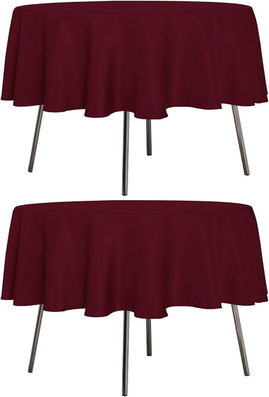 sancua 2 Pack Round Tablecloth 60 Inch Burgundy, Stain and Wrinkle Resistant Table Cloth - Washable Polyester Table Cover for Dining Tables, Buffet Parties and Camping
