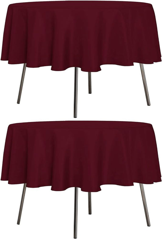 sancua 2 Pack Round Tablecloth 70 Inch Burgundy, Stain and Wrinkle Resistant Table Cloth - Washable Polyester Table Cover for Dining Tables, Buffet Parties and Camping