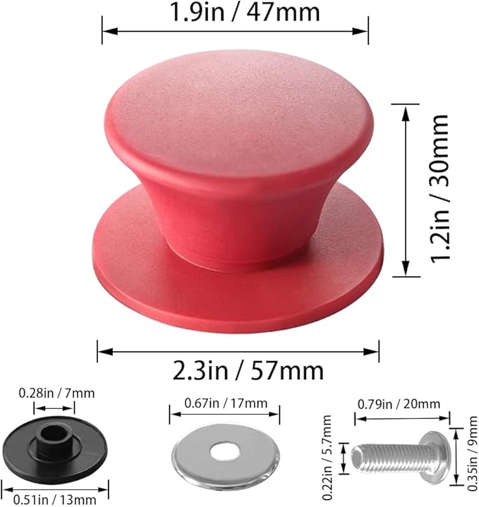 JoyTube Universal Pot Pan Lids Replacement Knob, Silicone Heat Resistant Pan Cover Holding Handles BPA Free Dishwasher Safe Fits Skillets and Kitchen Cookware (Pack of Two-Red)